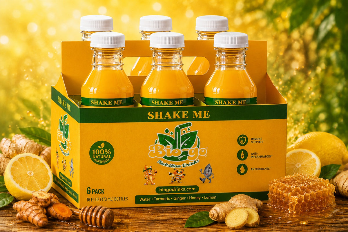 BioGo Ginger and Honey juice bottles