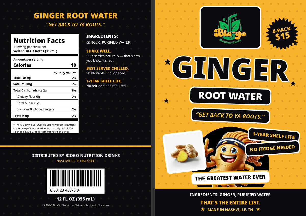 BioGo's Root Water – Ginger (6-Pack)