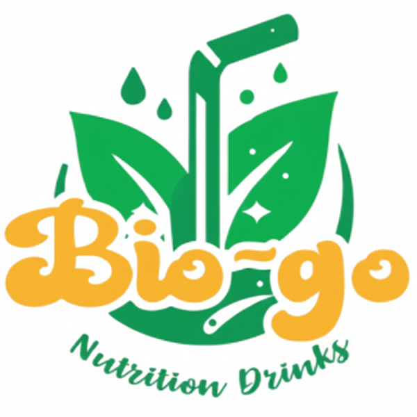 Bio-go Nutrition Drinks logo with green leaves and yellow text on a white background